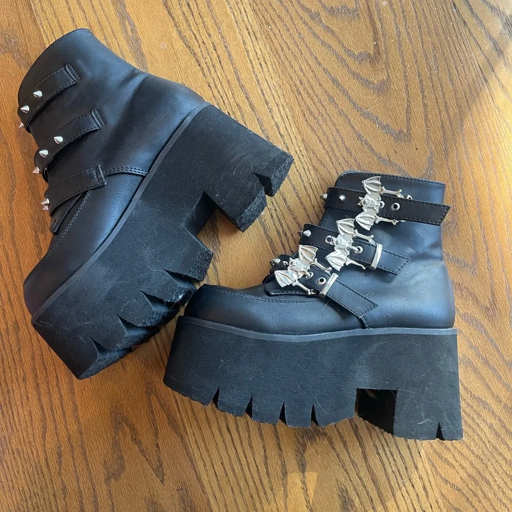 Demonia Black Ankle Boots with Silver Accents - Picture 6 of 6